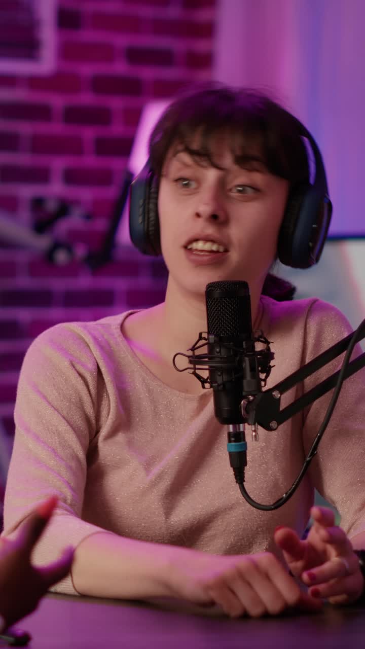 Woman Recording Podcast in Studio