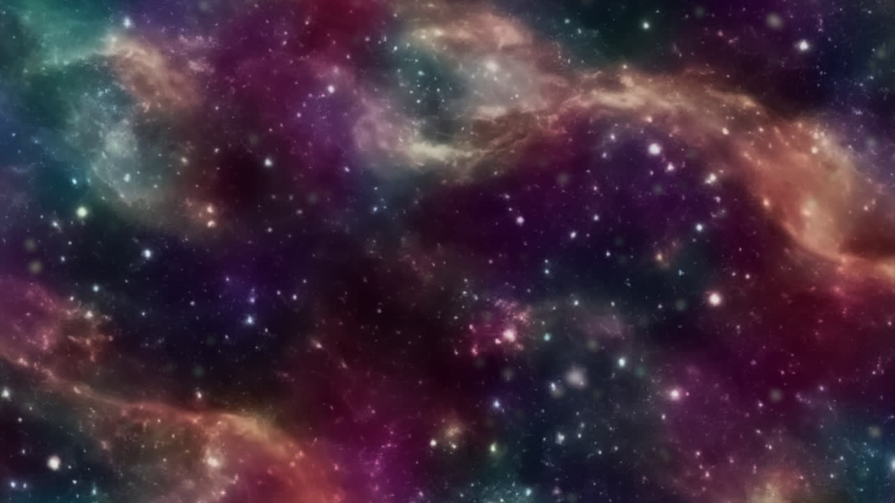 nebulosa de color arcoiris volando por el espacio con galaxias, planetas y estrellas
