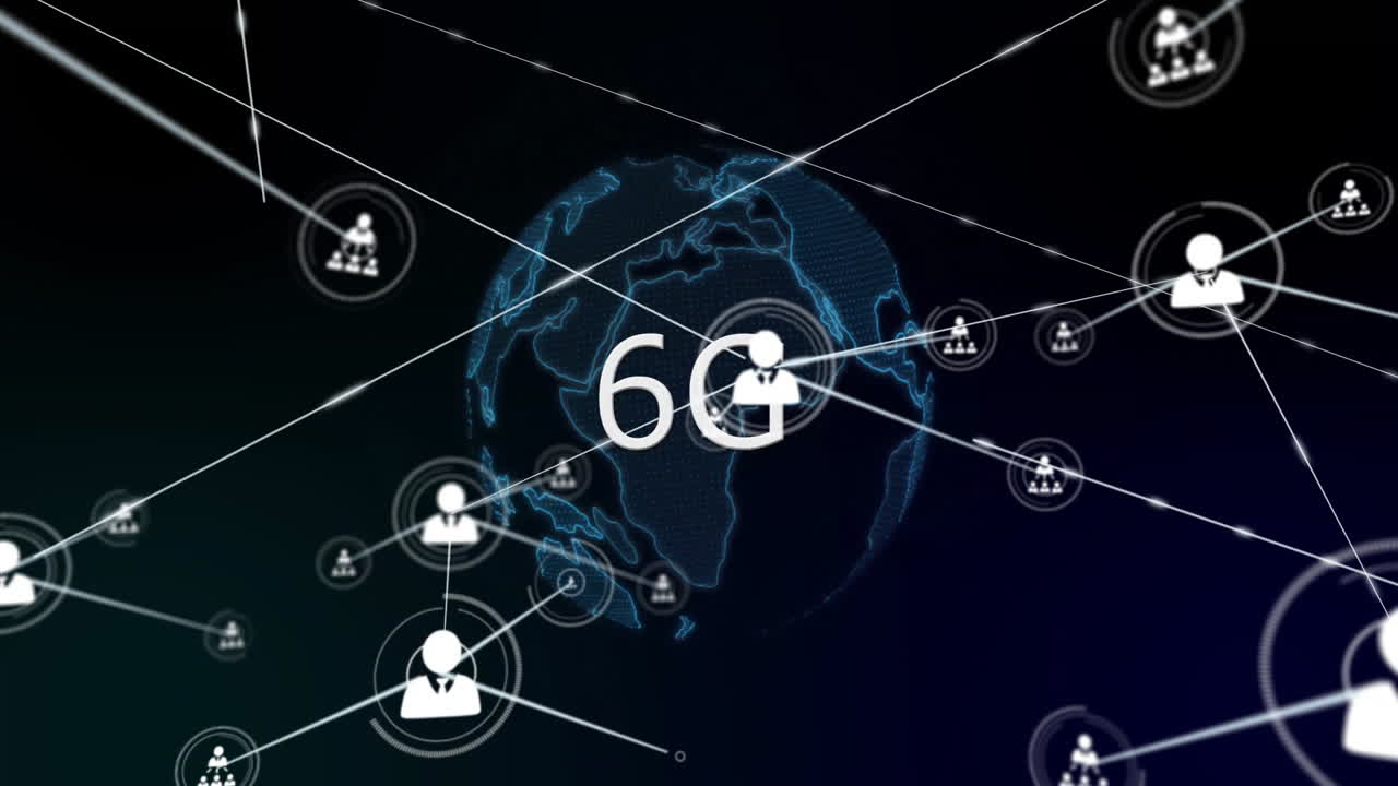 animación de iconos de medios y texto 6g en todo el mundo