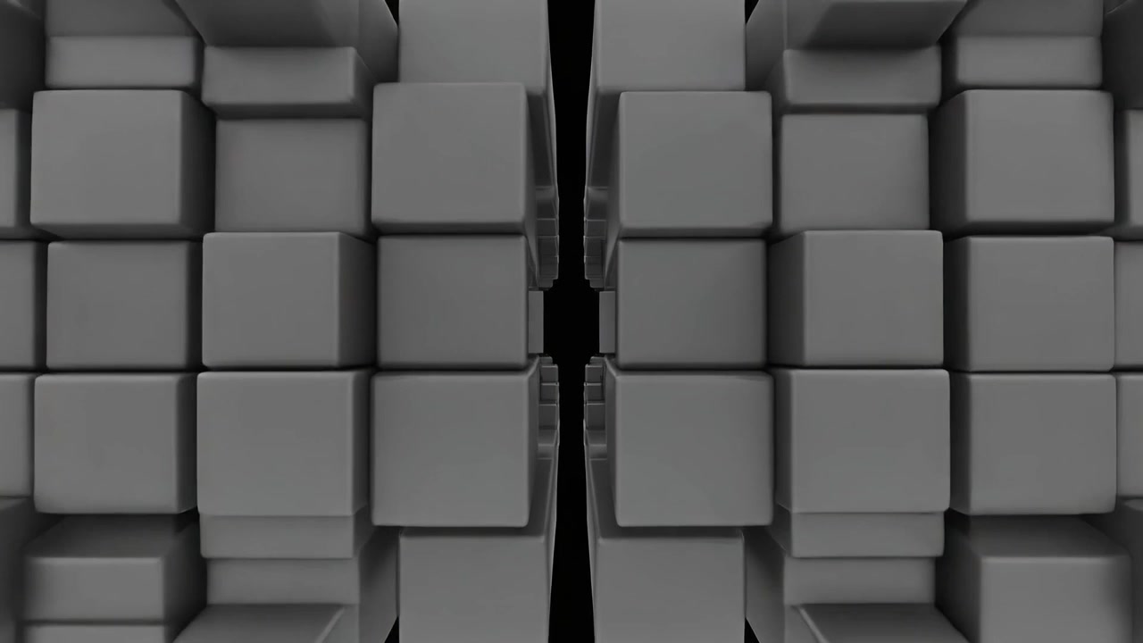 Abstract Animation of Moving Grey Cubes on Black Background