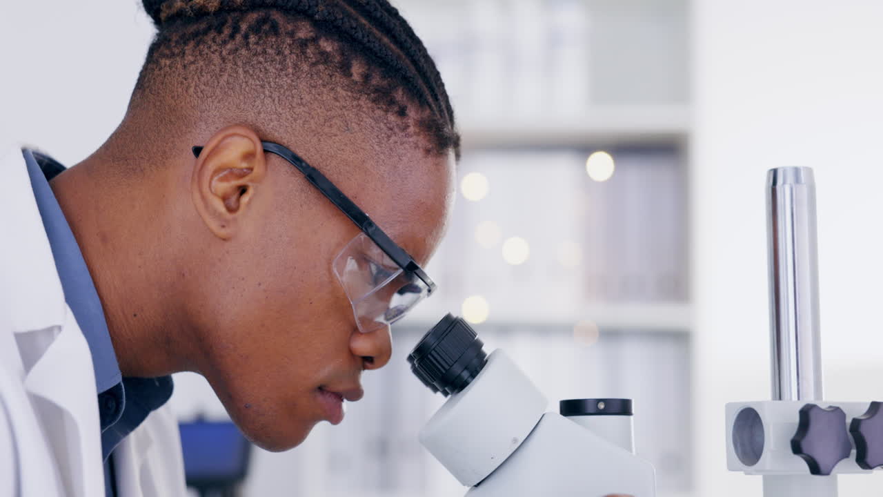 Science, microscope and experiment with a doctor