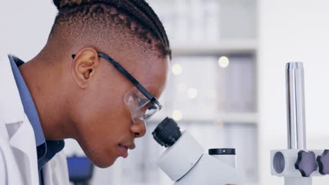 science, microscope and experiment with a doctor