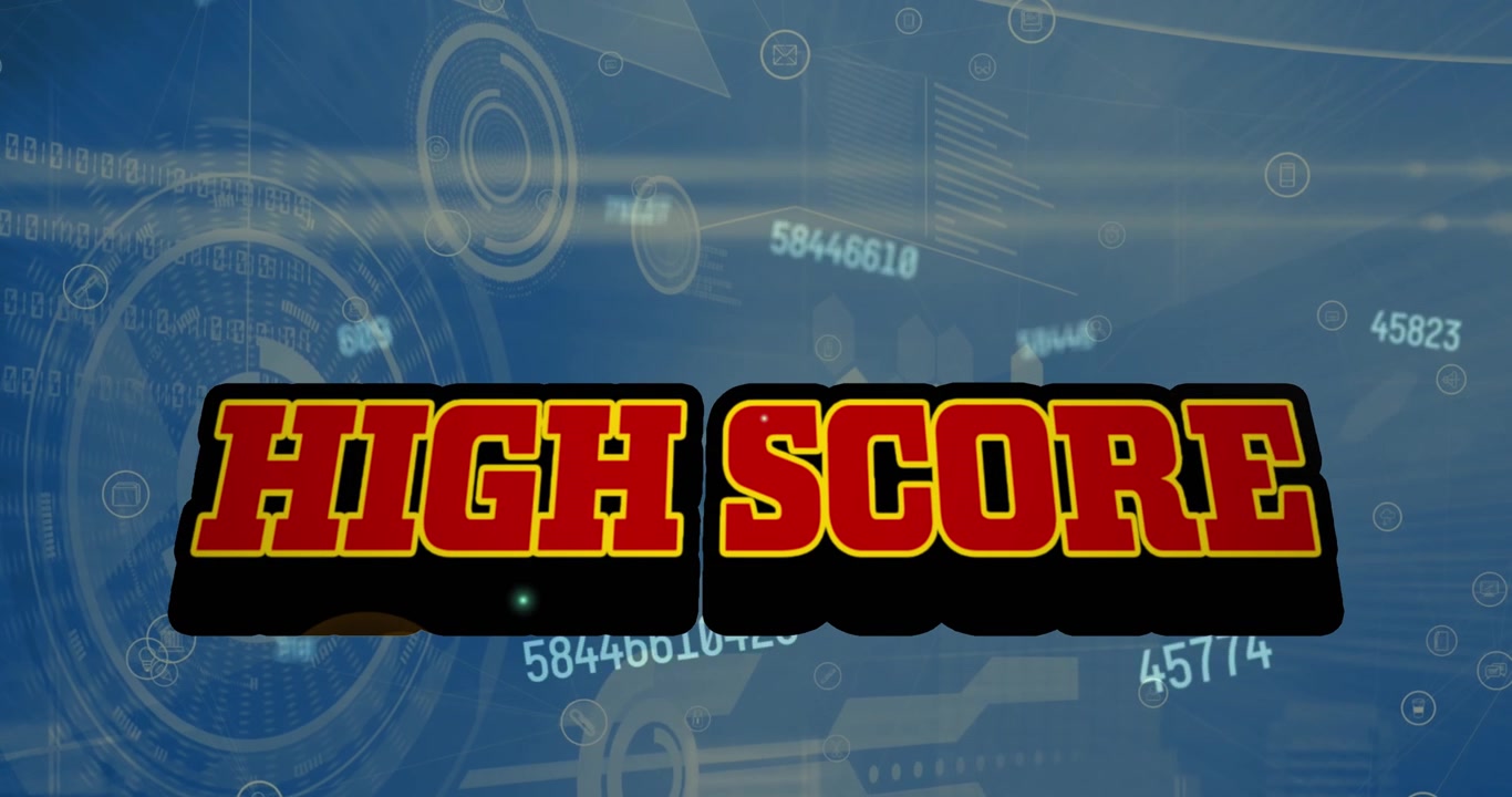 High Score Text Overlay on Digital Data Background