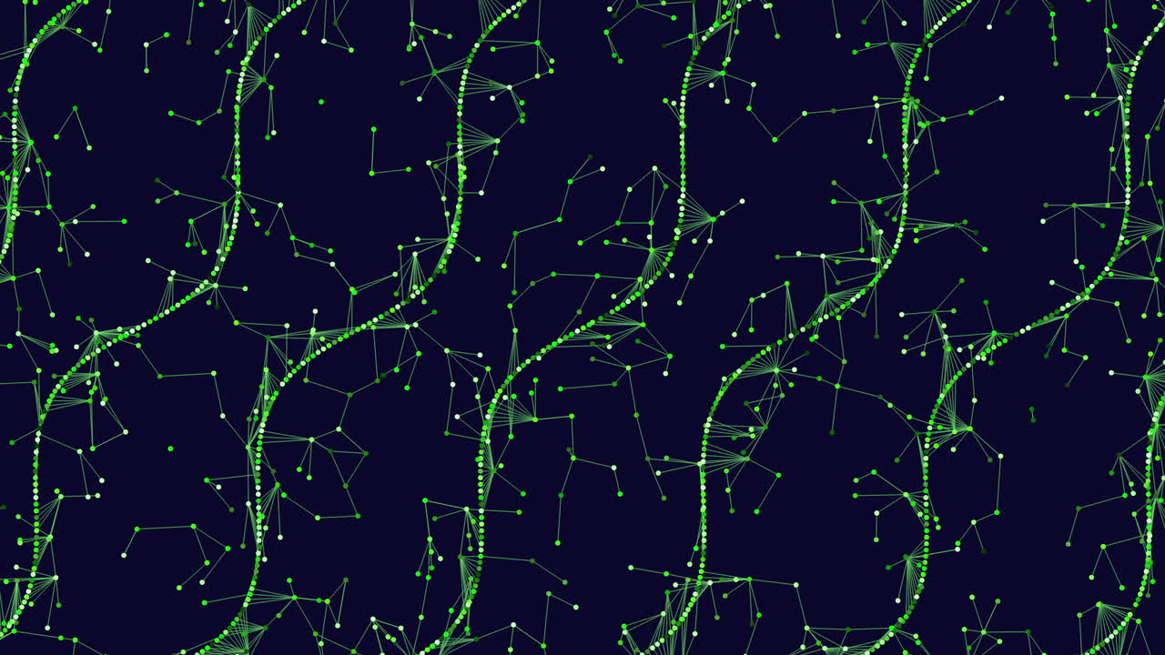 Abstract network of interconnected lines and dots in circular pattern