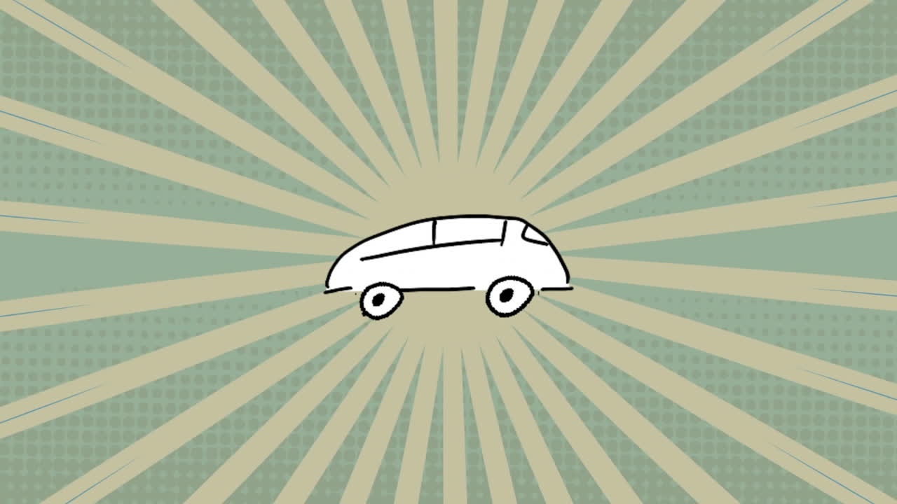 Car illustration with radial burst background animation