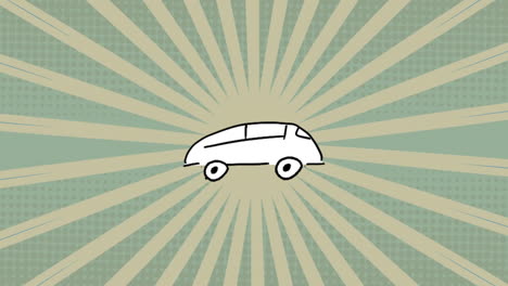 car illustration with radial burst background animation