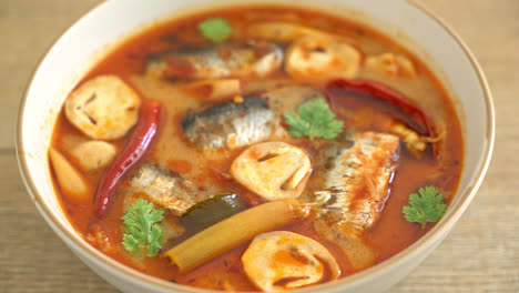 tom yum canned mackerel in spicy soup - asian food style