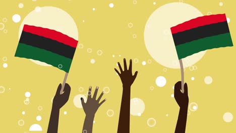 2d animation of black people waving pan african flags