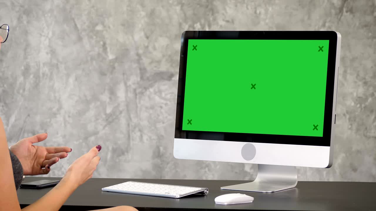 Woman having video call. Green Screen Mock-up Display