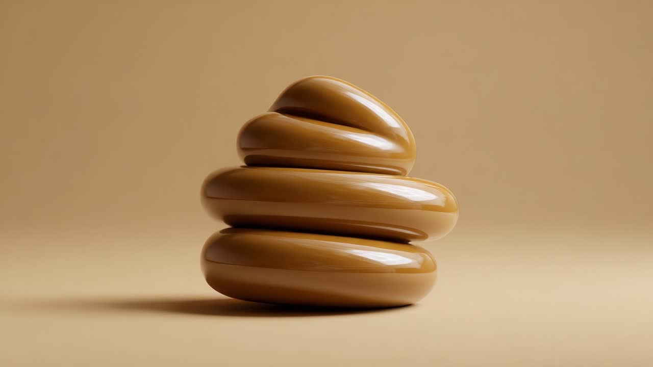 Aesthetic Composition of Polished, Wavy Sculptures in Warm Tones, Showcasing Organic Forms and Texture Against a Soft Beige Background