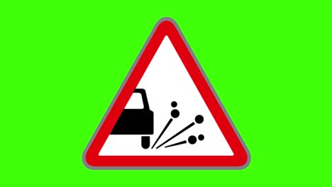 pantalla verde, símbolo de señal de tráfico, peligro de grava suelta