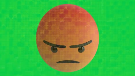 Digitale-Animation-Von-Blutgefäßen-Vor-Wütendem-Gesichts-Emoji-Vor-Grünem-Hintergrund