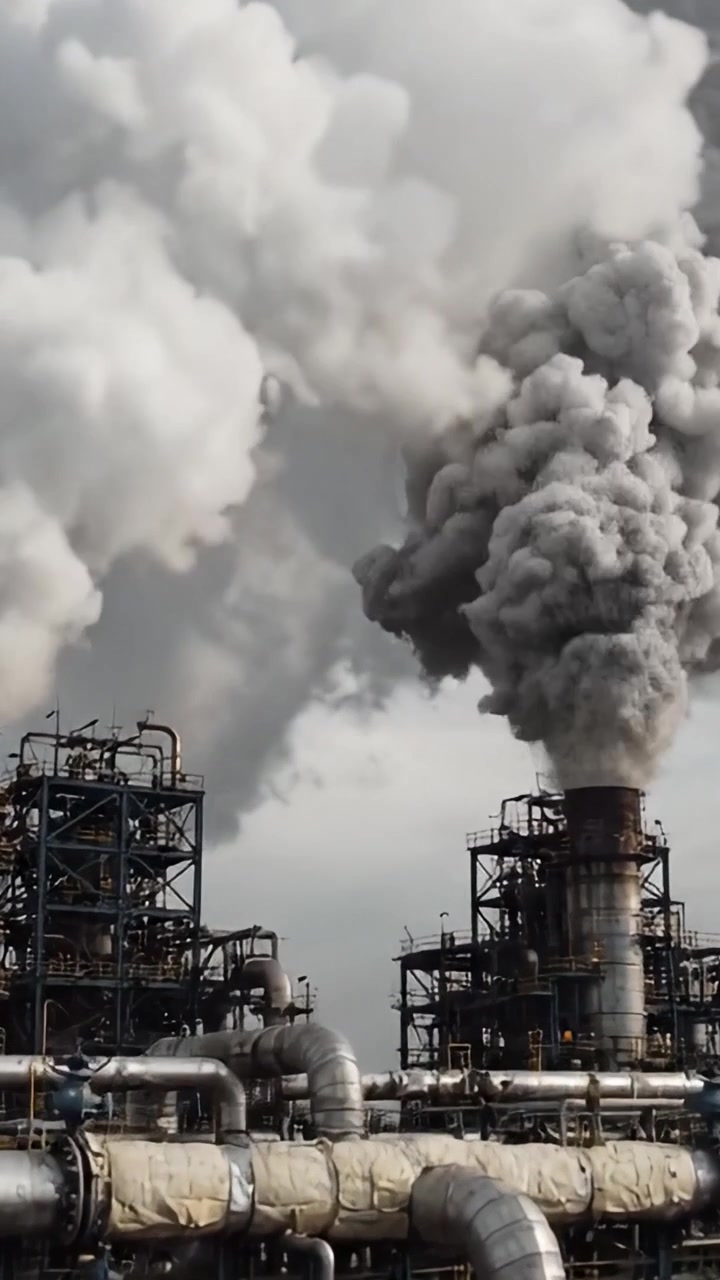 Aerial Views of Industrial Facilities Releasing Thick Smoke Plumes, Illustrating Environmental Challenges and the Impact of Industrial Processes on Air Quality