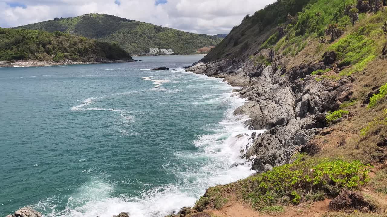Coastal Scenery with Waves Crashing on Rocks