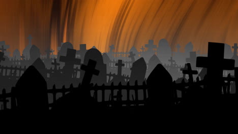 animation of cemetery over orange shapes on black background
