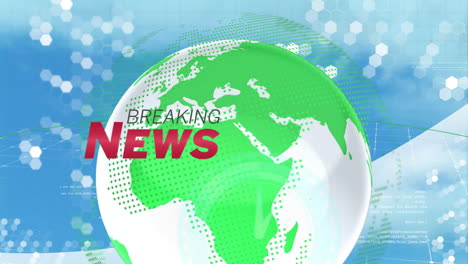 breaking news animation over green and white globe with hexagonal patterns