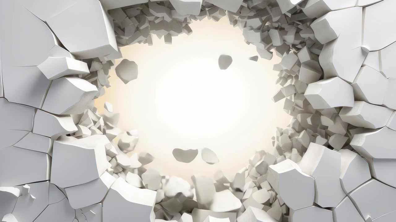 White Wall Breaking Apart to Reveal Bright Golden Light