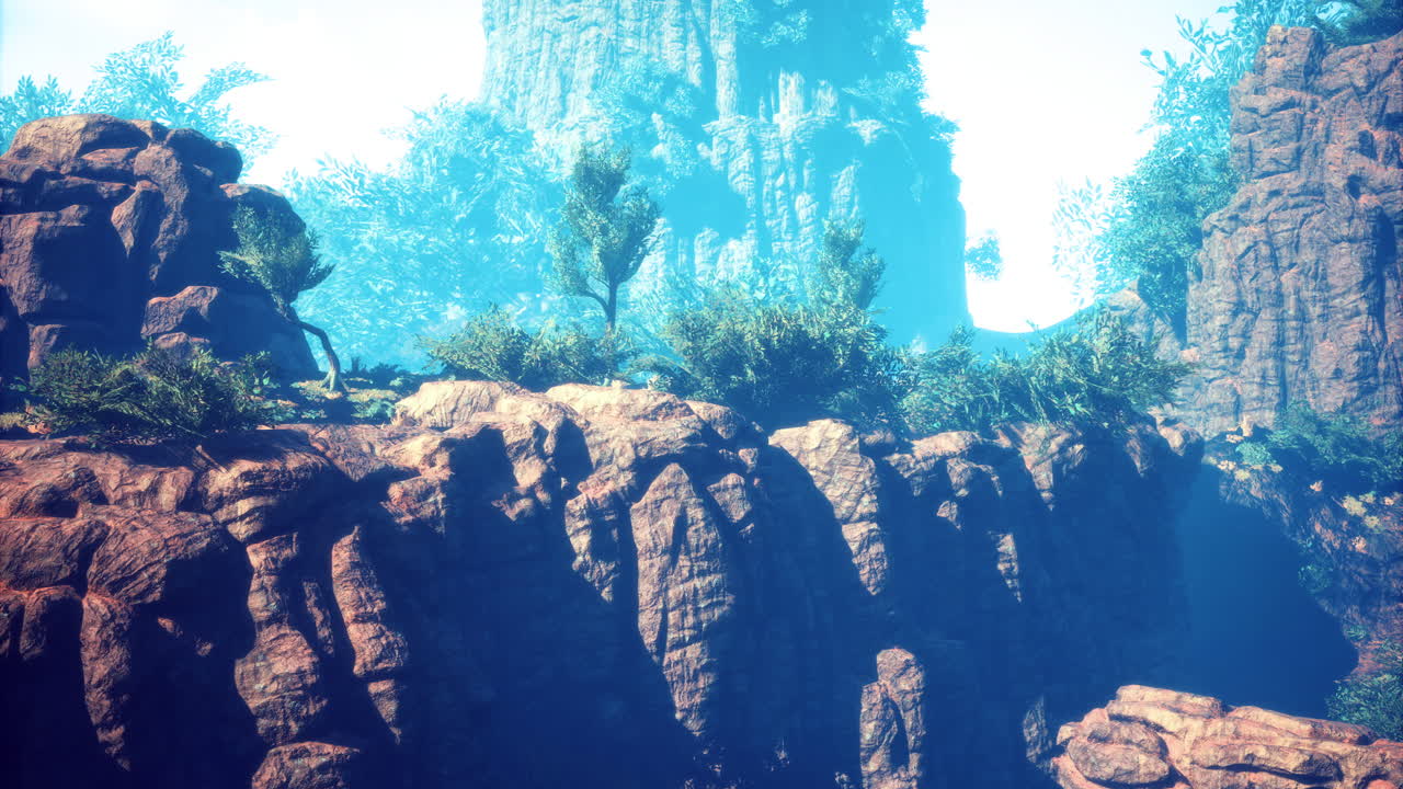 Lush cliffs and vibrant greenery form an enchanted landscape