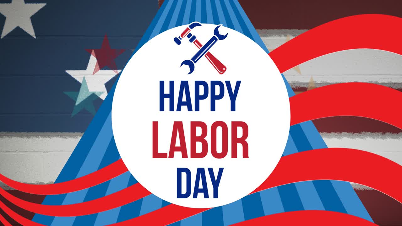 Animation of happy labor day text over american flag stars and stripes