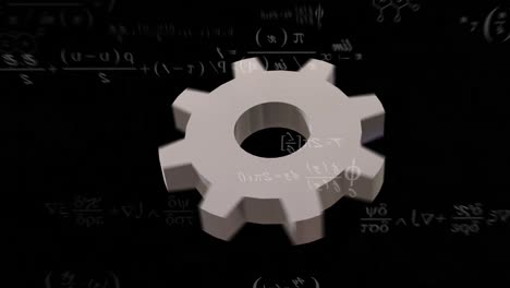 animation of turning cog and mathematical equations over black background