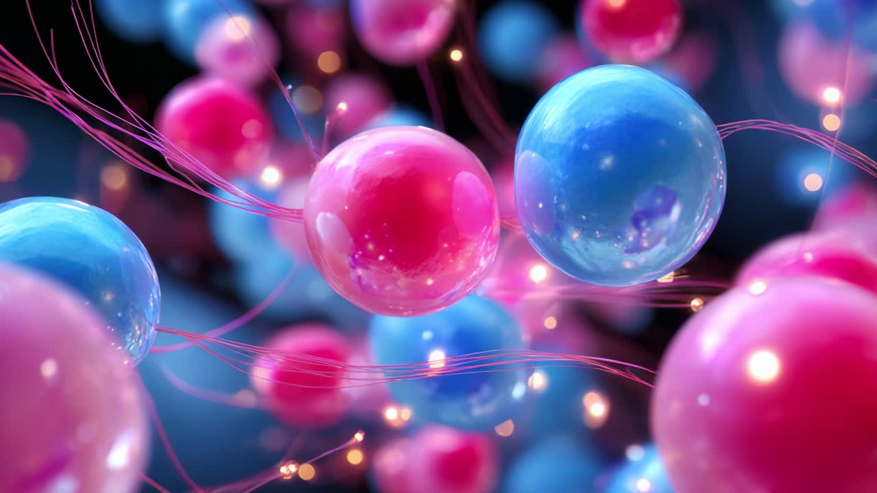 A Stunning Visual Display of Colorful Spheres and Vibrant Connections Representing the Dynamic Nature of Microcosmic Elements in a Futuristic Abstract Environment