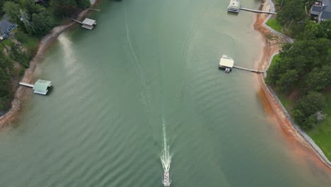 Aerial-upwards-reveal-of-Lake-Lanier-and-nearby-Mountains