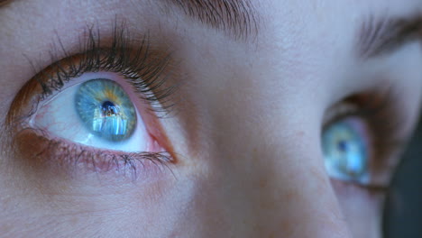 close-up of woman's eyes with reflections