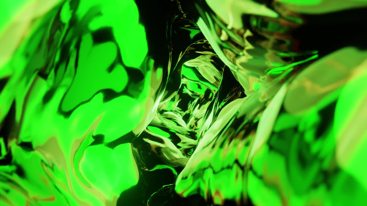 зелёная жидкость течет в невесомости. бесконечно цикличная анимация.