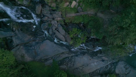 Landscape-Of-Mae-Klang-Waterfall-In-Chom-Thong-District,-Chiang-Mai,-Thailand---Drone-Shot