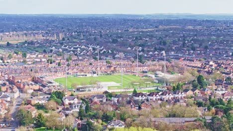 Club-De-Críquet-Del-Condado-De-Leicestershire-Filmado-Desde-Arriba,-Reino-Unido