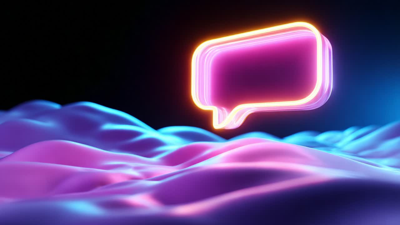 Illuminated Speech Bubble Glowing Over Rippling Waves: A Stunning Display of Modern Communication Design in a Fluid and Colorful Digital Landscape