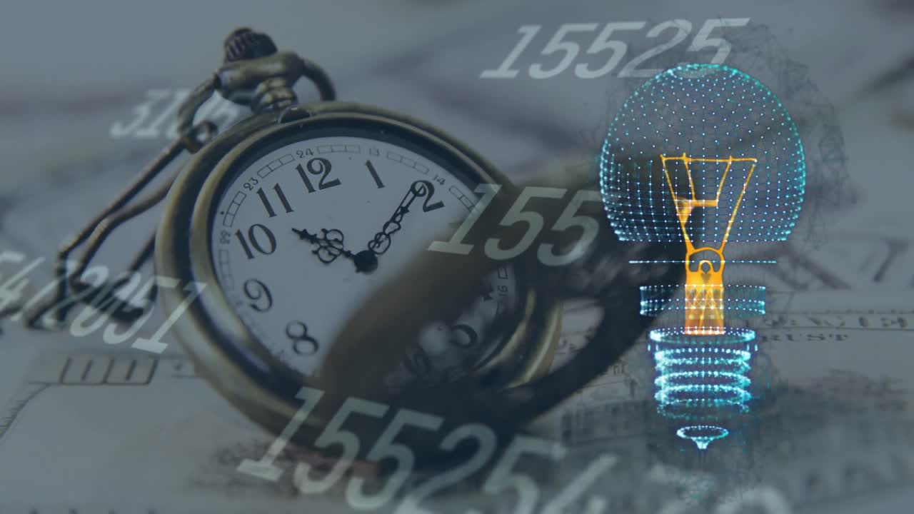 animación de la bombilla, el reloj y el procesamiento de datos