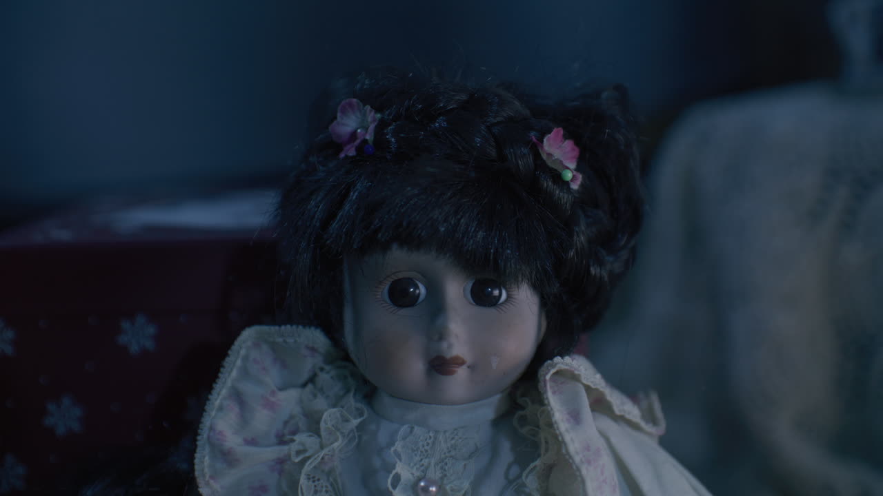 Close-up de uma boneca de porcelana antiga