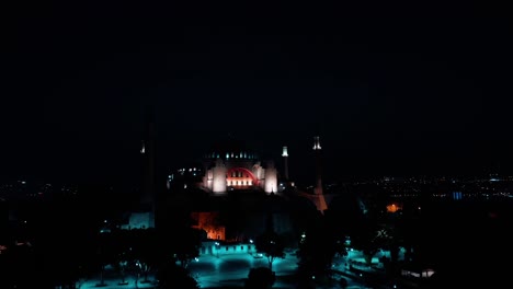 aerial night view of hagia sophia in istanbul. 4k footage in turkey