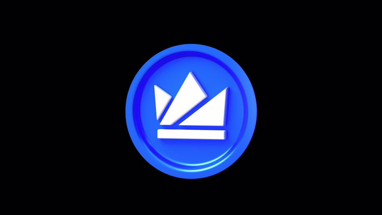 Rotating Blue Coin with Crown Symbol on Black Background