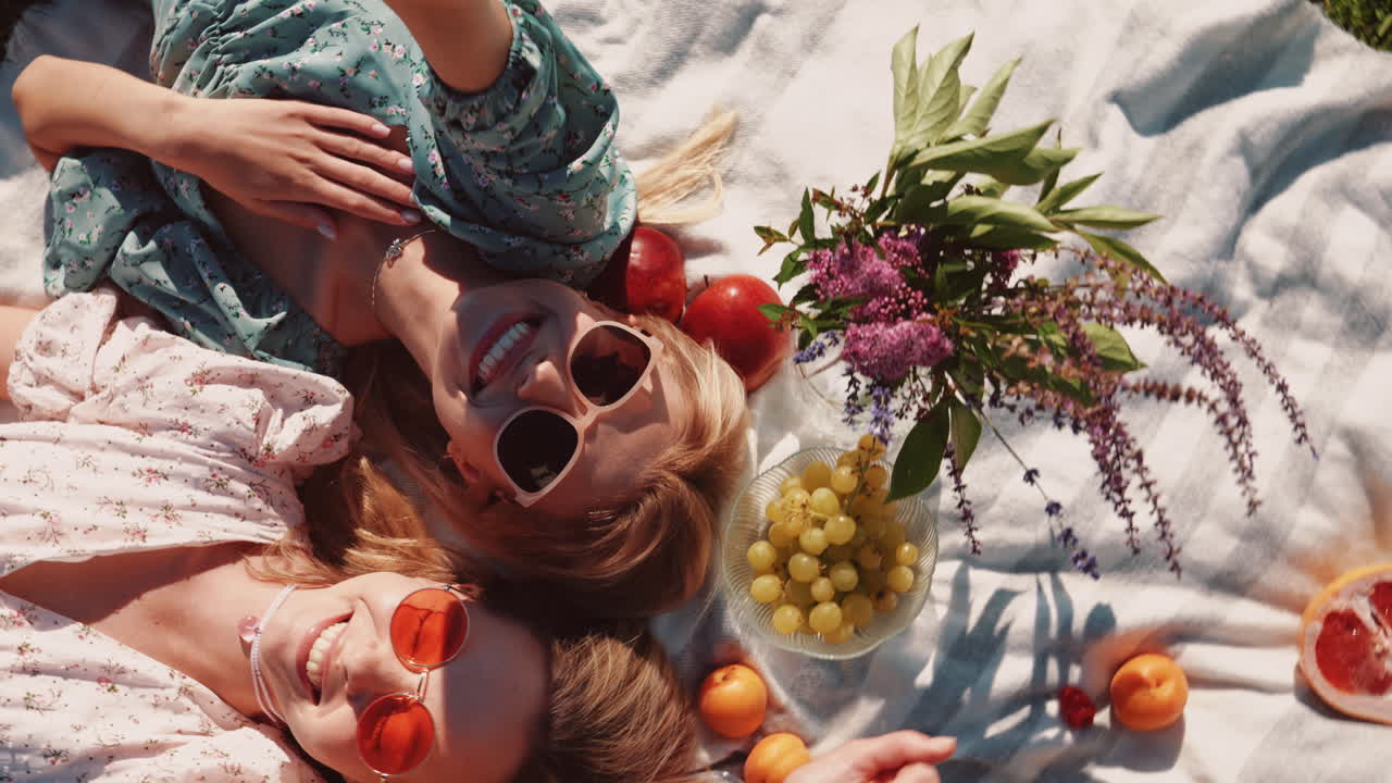 두 여인이 여름 피크닉을 즐기고 있다