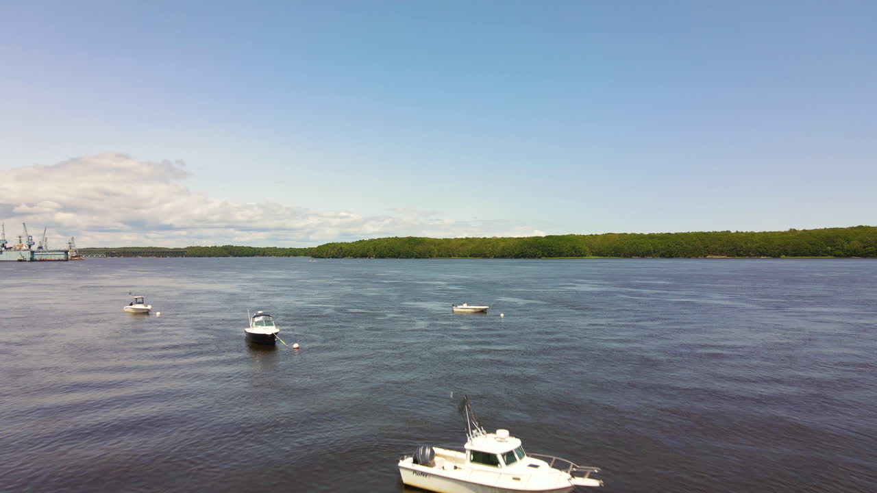 Low altitude pass with drone over motorboats on the Kennebec River