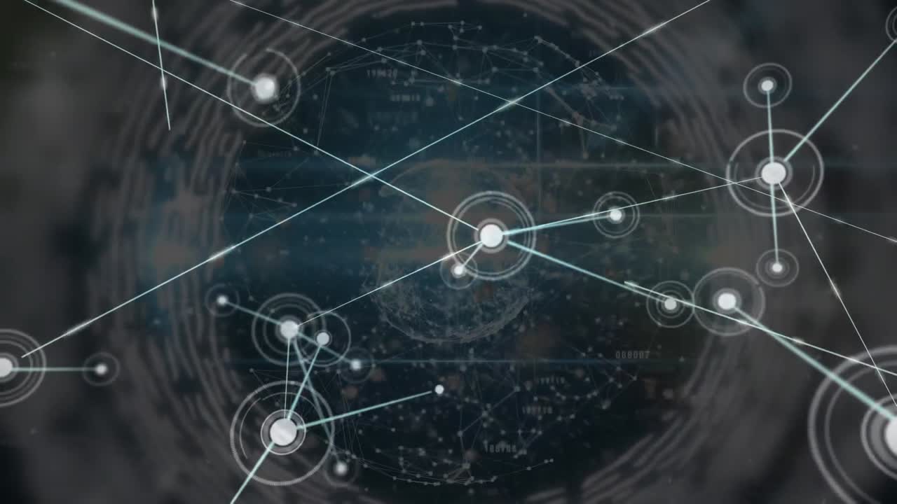 анимация глобуса с сетью соединений с светящимися пятнами