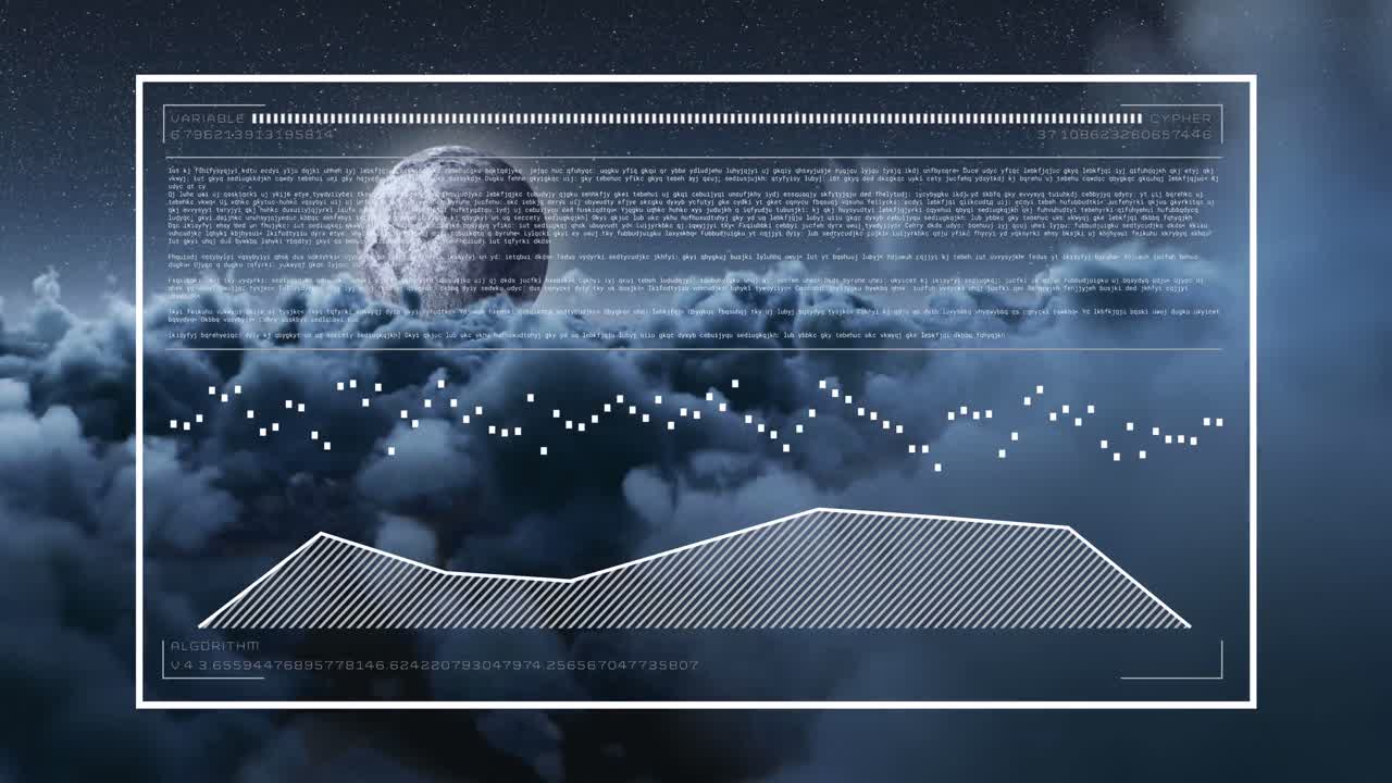 구름이 있는 하늘 위의 금융 데이터 처리 애니메이션