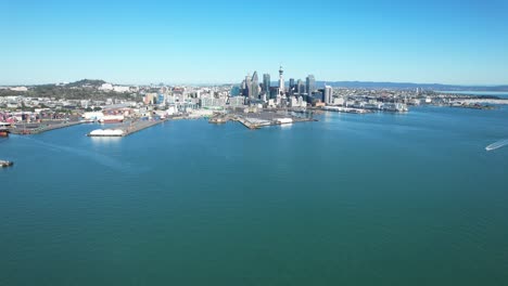 Auckland-With-City-Central-Business-District-And-Port-In-New-Zealand---Aerial-Drone-Shot