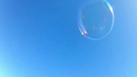 giant bubble leaving the wand flying up into the blue sky on a summer day