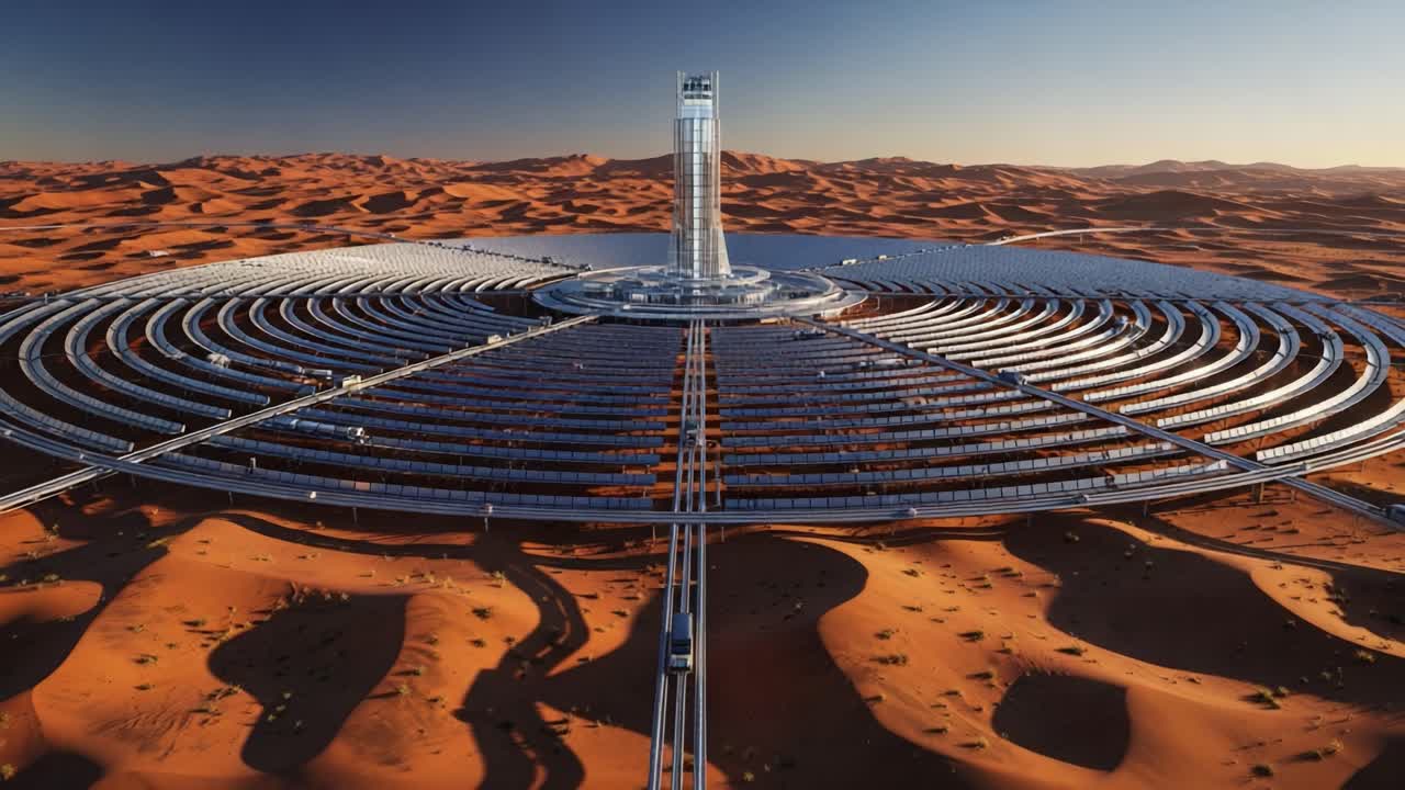 A Stunning Aerial View of an Innovative Circular Structure Surrounded by Expansive Desert Landscape, Showcasing Modern Architecture Against Nature's Backdrop