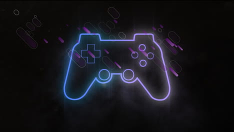 animation of purple shapes and gaming pad on black background