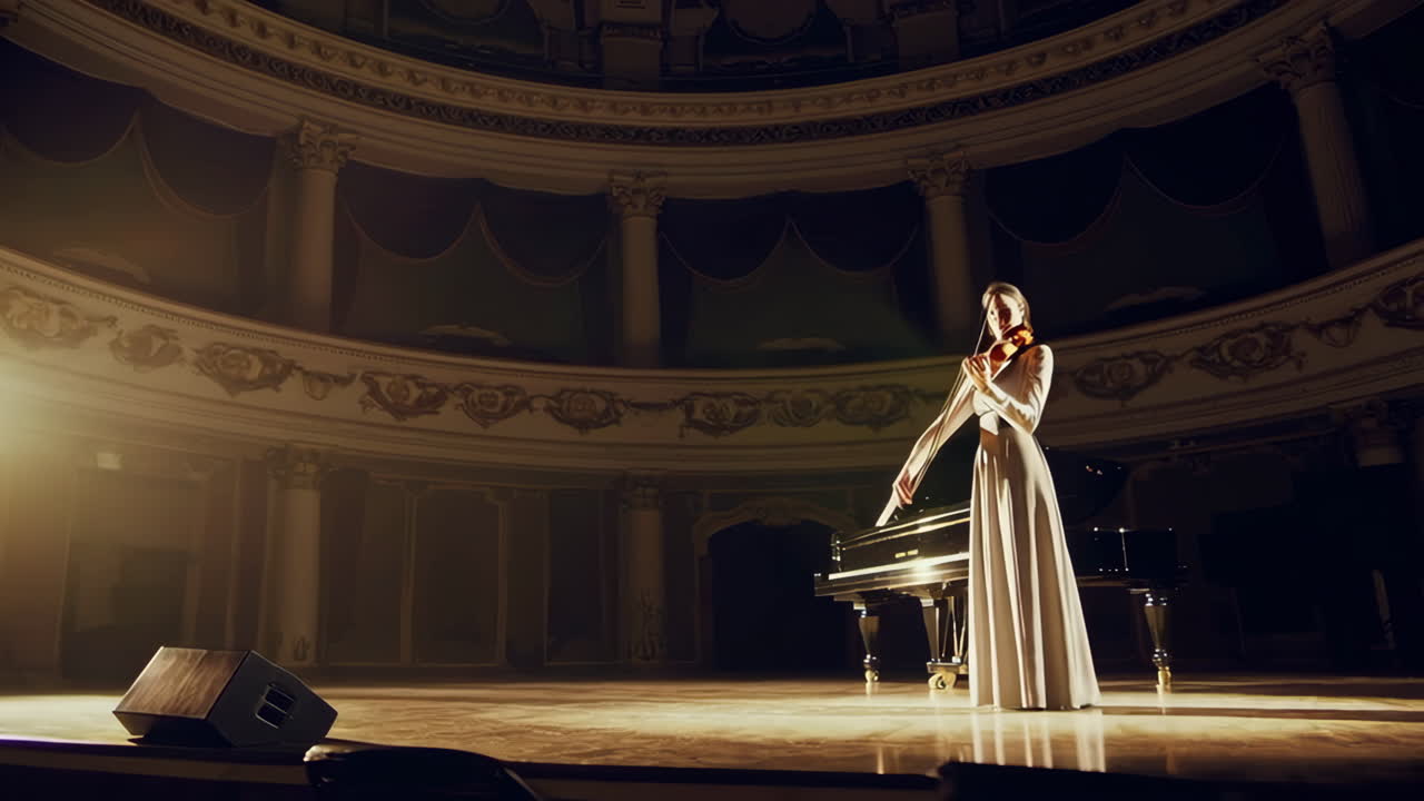 Violinist Performing in a Grand Concert Hall