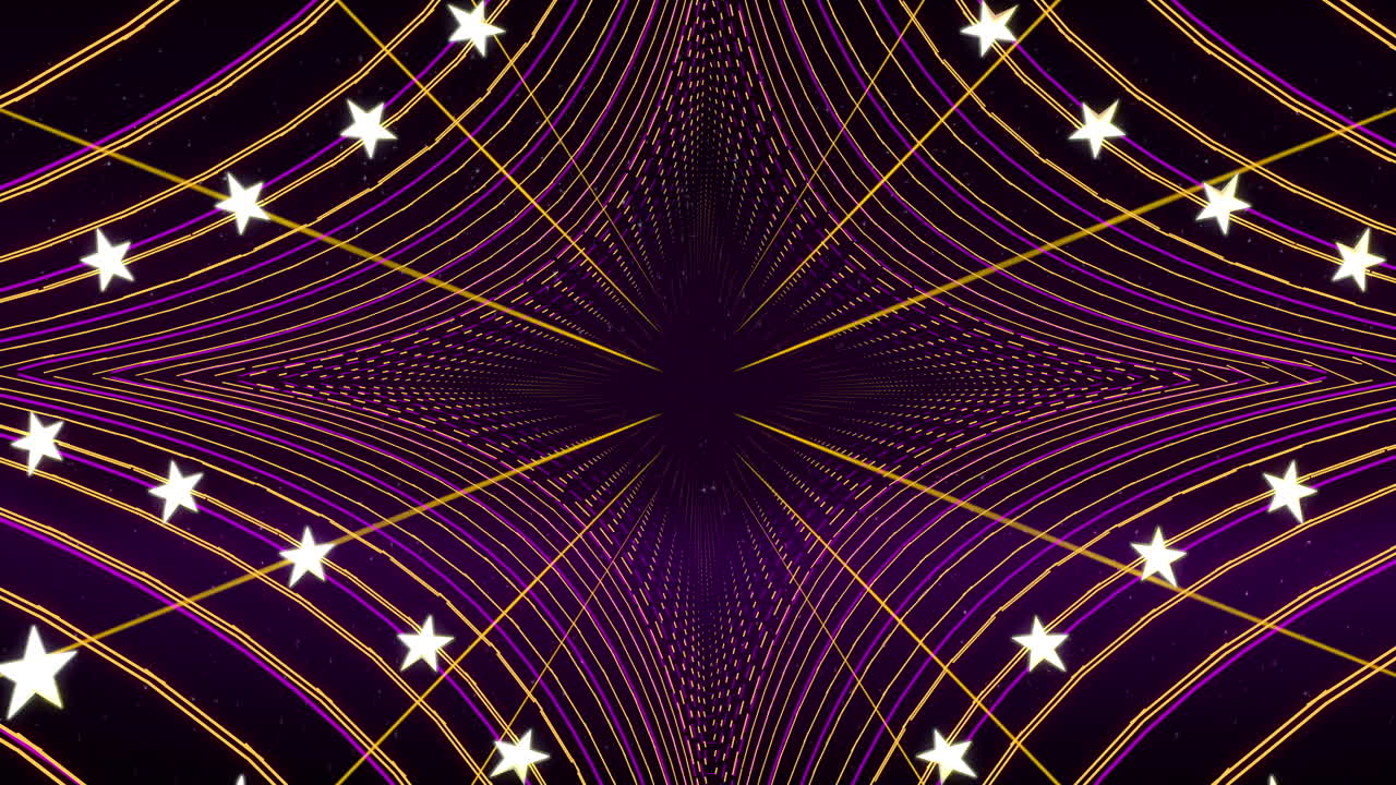 Abstrakt lilla bevegelig bakgrunnssløyfe i futuristisk stjernetunnelstil, for scenedesign, videoprojeksjon, musikkvideo, TV-program, presentasjon, redaktører og VJ-er for LED-skjermer eller moteshow.