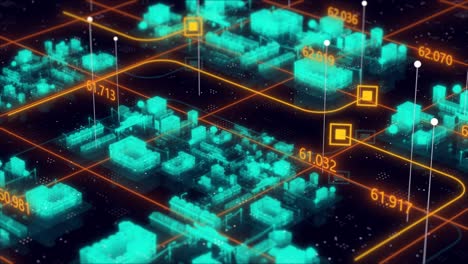 animazione olografica di città intelligente. dati digitali. internet mobile ad alta velocità. concetto di tecnologia di comunicazione di rete 5g. sfondo futuristico astratto. 4k