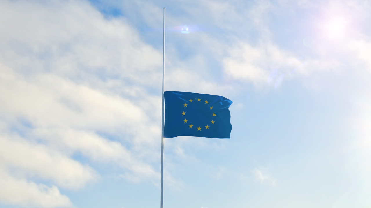 Bandiera dell'Unione Europea a mezz'asta al vento