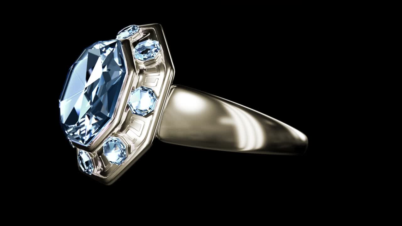 다이아몬드 보석과 함께  금 결혼 반지 회전, 고립, 가상의 - 루프 비디오