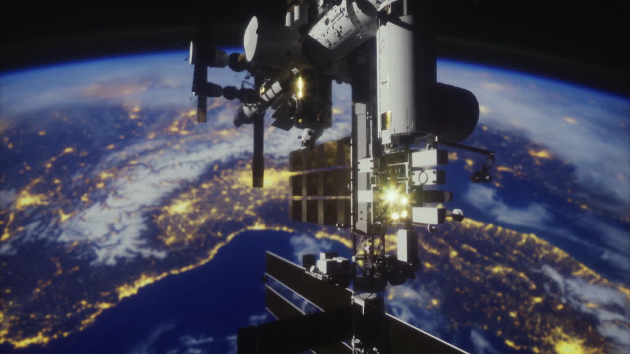 The iss orbits earth highlighting global cities night views