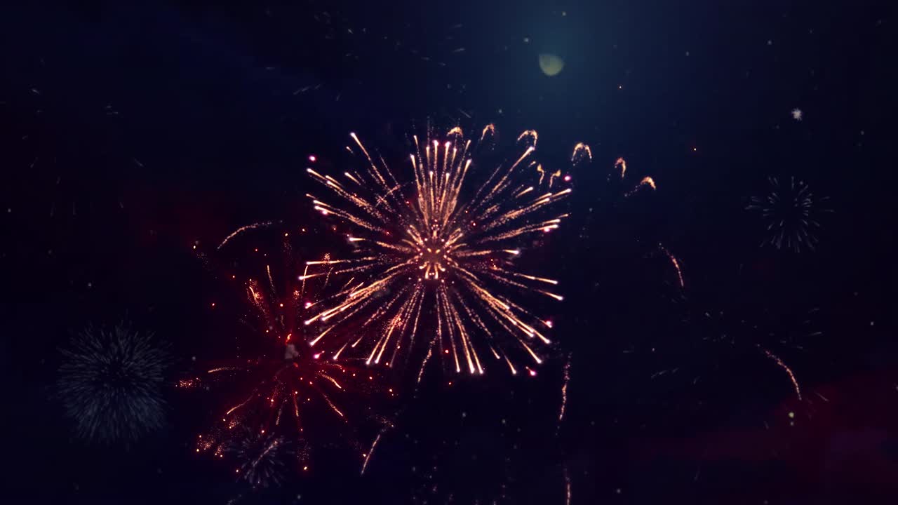 Spectacular multi color firework display in the night sky loop animation background birthday